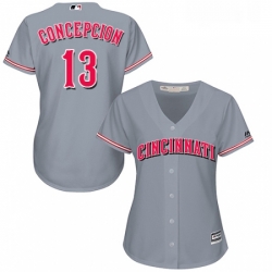 Womens Majestic Cincinnati Reds 13 Dave Concepcion Replica Grey Road Cool Base MLB Jersey