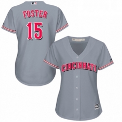 Womens Majestic Cincinnati Reds 15 George Foster Authentic Grey Road Cool Base MLB Jersey 