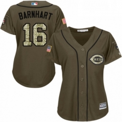 Womens Majestic Cincinnati Reds 16 Tucker Barnhart Authentic Green Salute to Service MLB Jersey 