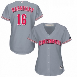 Womens Majestic Cincinnati Reds 16 Tucker Barnhart Replica Grey Road Cool Base MLB Jersey 