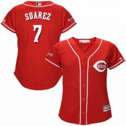 Womens Majestic Cincinnati Reds 7 Eugenio Suarez Authentic Red Alternate Cool Base MLB Jersey 