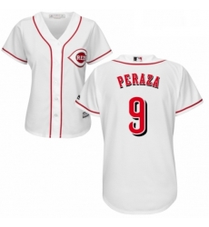 Womens Majestic Cincinnati Reds 9 Jose Peraza Replica White Home Cool Base MLB Jersey 