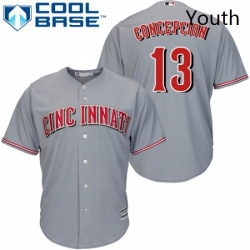 Youth Majestic Cincinnati Reds 13 Dave Concepcion Replica Grey Road Cool Base MLB Jersey