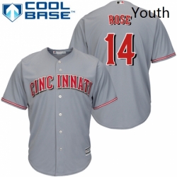 Youth Majestic Cincinnati Reds 14 Pete Rose Authentic Grey Road Cool Base MLB Jersey