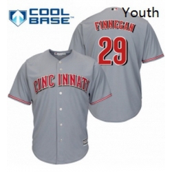 Youth Majestic Cincinnati Reds 29 Brandon Finnegan Replica Grey Road Cool Base MLB Jersey