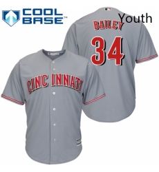 Youth Majestic Cincinnati Reds 34 Homer Bailey Replica Grey Road Cool Base MLB Jersey