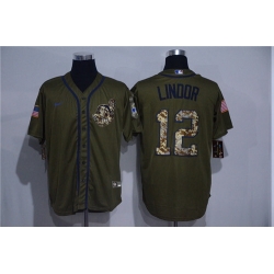 Indians 12 Francisco Lindor Olive 2020 Nike Cool Base Jersey