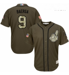 Mens Majestic Cleveland Indians 9 Carlos Baerga Replica Green Salute to Service MLB Jersey 