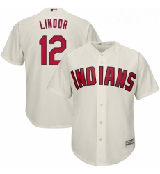 Youth Majestic Cleveland Indians 12 Francisco Lindor Authentic Cream Alternate 2 Cool Base MLB Jersey