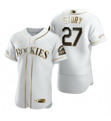 Colorado Rockies 27 Trevor Story White Nike Mens Authentic Golden Edition MLB Jersey