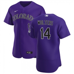 Men Colorado Rockies 14 Tony Wolters Men Nike Purple Alternate 2020 Flex Base Player MLB Jersey