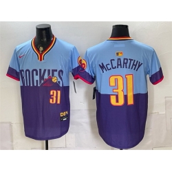 Men Colorado Rockies  31 Jake McCarthy Purple Light Blue 2025 City Connect Limited Stitched Baseball Jersey