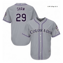 Mens Majestic Colorado Rockies 29 Bryan Shaw Replica Grey Road Cool Base MLB Jersey 