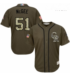 Mens Majestic Colorado Rockies 51 Jake McGee Replica Green Salute to Service MLB Jersey