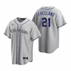 Mens Nike Colorado Rockies 21 Kyle Freeland Gray Road Stitched Baseball Jersey