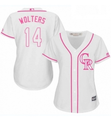 Womens Majestic Colorado Rockies 14 Tony Wolters Replica White Fashion Cool Base MLB Jersey 