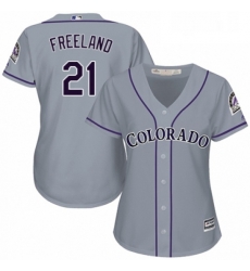 Womens Majestic Colorado Rockies 21 Kyle Freeland Replica Grey Road Cool Base MLB Jersey 