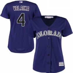 Womens Majestic Colorado Rockies 4 Pat Valaika Authentic Purple Alternate 1 Cool Base MLB Jersey 