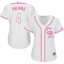 Womens Majestic Colorado Rockies 4 Pat Valaika Authentic White Fashion Cool Base MLB Jersey 