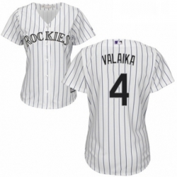 Womens Majestic Colorado Rockies 4 Pat Valaika Replica White Home Cool Base MLB Jersey 