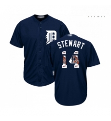 Mens Detroit Tigers 14 Christin Stewart Authentic Navy Blue Team Logo Fashion Cool Base Baseball Jersey 