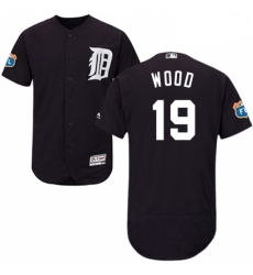 Mens Majestic Detroit Tigers 19 Travis Wood Navy Blue Alternate Flex Base Authentic Collection MLB Jersey