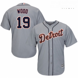 Mens Majestic Detroit Tigers 19 Travis Wood Replica Grey Road Cool Base MLB Jersey 