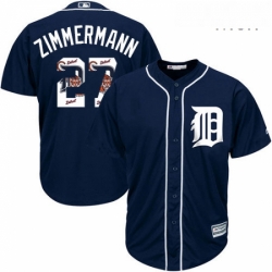 Mens Majestic Detroit Tigers 27 Jordan Zimmermann Authentic Navy Blue Team Logo Fashion Cool Base MLB Jersey