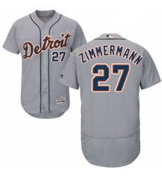 Mens Majestic Detroit Tigers 27 Jordan Zimmermann Grey Road Flex Base Authentic Collection MLB Jersey