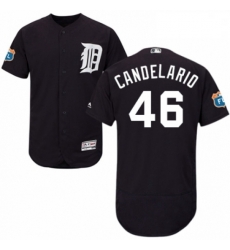 Mens Majestic Detroit Tigers 46 Jeimer Candelario Navy Blue Alternate Flex Base Collection 2018 World Series Jersey