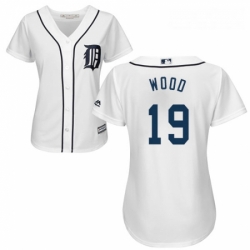 Womens Majestic Detroit Tigers 19 Travis Wood Authentic White Home Cool Base MLB Jersey 