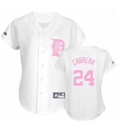 Womens Majestic Detroit Tigers 24 Miguel Cabrera Replica WhitePink No Fashion MLB Jersey