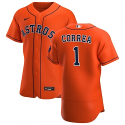 Men Houston Astros 1 Carlos Correa Men Nike Orange Alternate 2020 Flex Base Team MLB Jersey