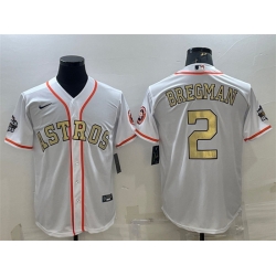 Men Houston Astros 2 Alex Bregman White Gold 2022 World Series Stitched Baseball Jersey