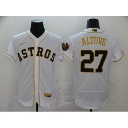 Men Houston Astros 27 Jose Altuve 2020 White Golden Flex Base Stitched MLB Jersey