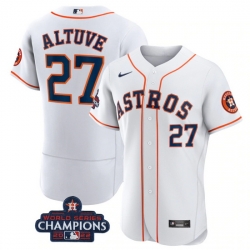 Men Houston Astros 27 Jose Altuve White 2022 World Series Champions Flex Base Stitched Baseball Jersey