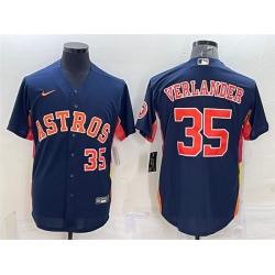 Men Houston Astros 35 Justin Verlander Navy With Patch Cool Base Stitched Jersey