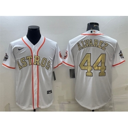 Men Houston Astros 44 Yordan Alvarez White Gold 2022 World Series Stitched Baseball Jersey