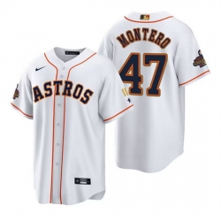 Men Houston Astros 47 Rafael Montero White Gold 2022 World Series Champions Stitched Baseball Jersey