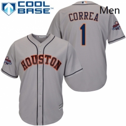 Mens Majestic Houston Astros 1 Carlos Correa Replica Grey Road 2017 World Series Champions Cool Base MLB Jersey