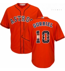 Mens Majestic Houston Astros 10 Yuli Gurriel Authentic Orange Team Logo Fashion Cool Base MLB Jersey 