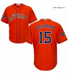 Mens Majestic Houston Astros 15 Carlos Beltran Replica Orange Alternate 2017 World Series Champions Cool Base MLB Jersey