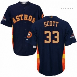 Mens Majestic Houston Astros 33 Mike Scott Replica Navy Blue Alternate 2018 Gold Program Cool Base MLB Jersey