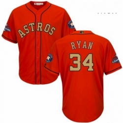 Mens Majestic Houston Astros 34 Nolan Ryan Replica Orange Alternate 2018 Gold Program Cool Base MLB Jersey