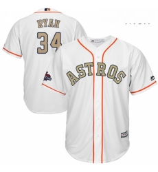 Mens Majestic Houston Astros 34 Nolan Ryan Replica White 2018 Gold Program Cool Base MLB Jersey