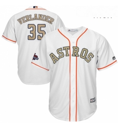 Mens Majestic Houston Astros 35 Justin Verlander Replica White 2018 Gold Program Cool Base MLB Jersey 