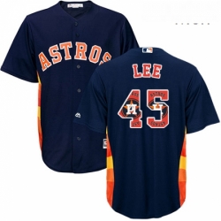 Mens Majestic Houston Astros 45 Carlos Lee Authentic Navy Blue Team Logo Fashion Cool Base MLB Jersey