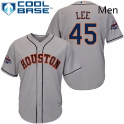 Mens Majestic Houston Astros 45 Carlos Lee Replica Grey Road 2017 World Series Champions Cool Base MLB Jersey