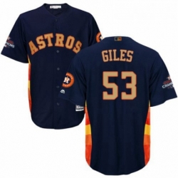 Mens Majestic Houston Astros 53 Ken Giles Replica Navy Blue Alternate 2018 Gold Program Cool Base MLB Jersey 