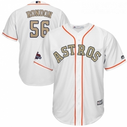 Mens Majestic Houston Astros 56 Hector Rondon Replica White 2018 Gold Program Cool Base MLB Jersey 